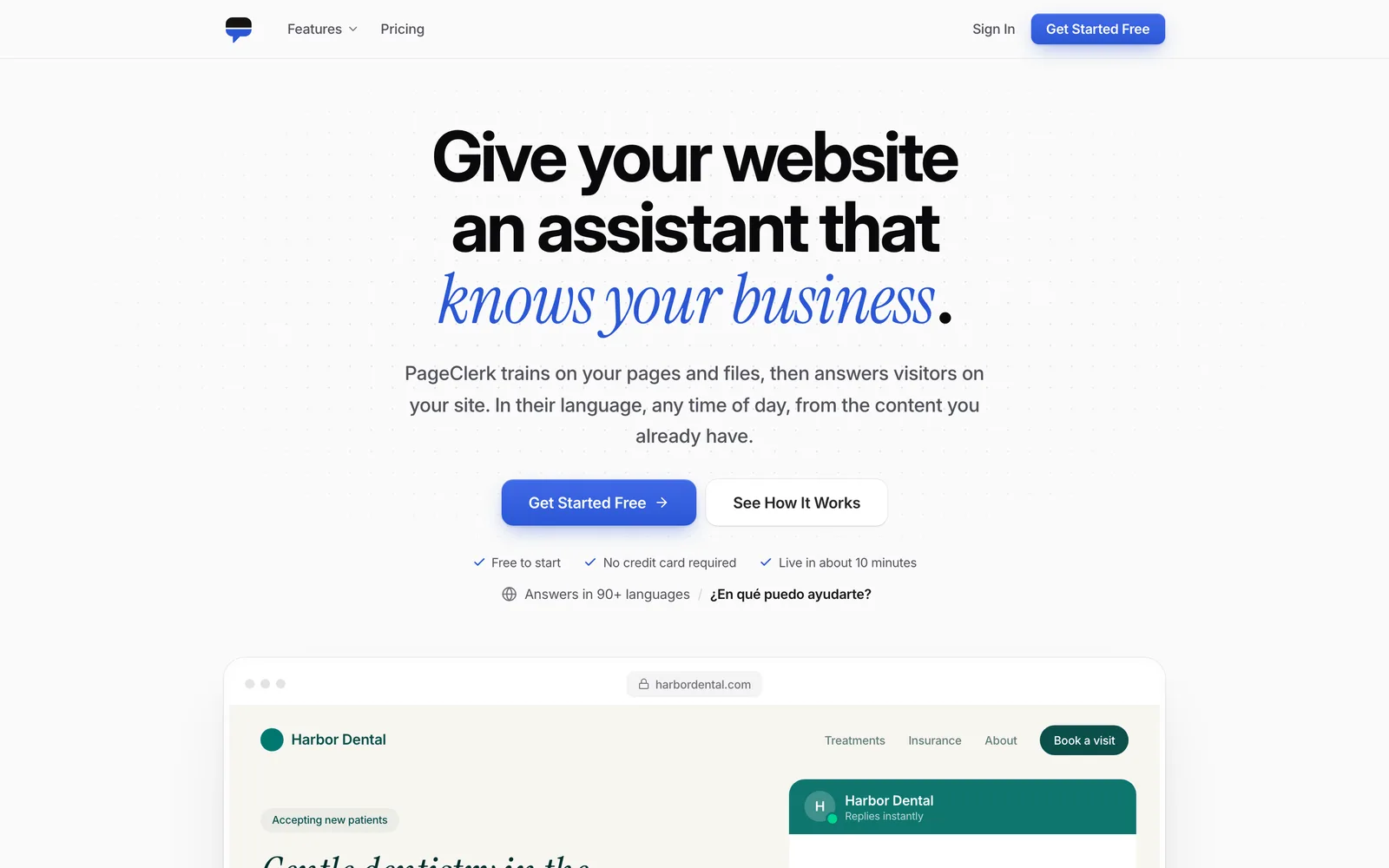 PageClerk homepage